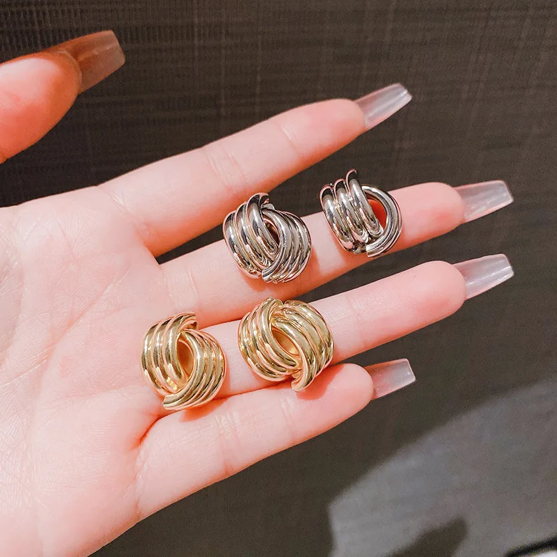 Women's Three-Layer Textured Intersecting Knot Earrings