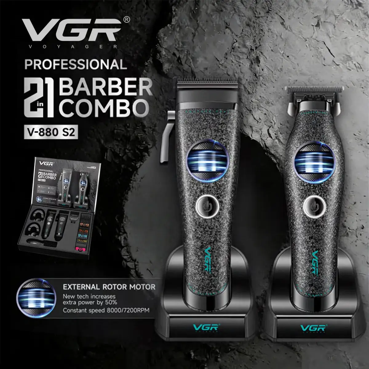 VGR Tondeuse Professioneel Knipapparaat Externe rotormotor Kappers Tondeuse Draadloos Kap Tondeuse voor mannen V-880C