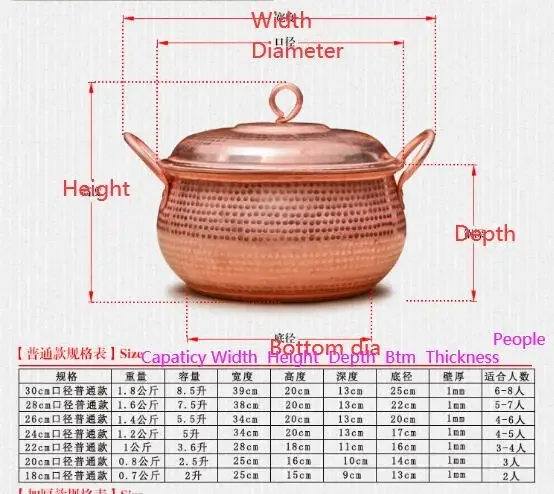 High Quality Copper Pot Handmade Stew Cooker Thermal Soup Casserole Pure Copper Steamer Durable Cookware Efficient Cooking Pot