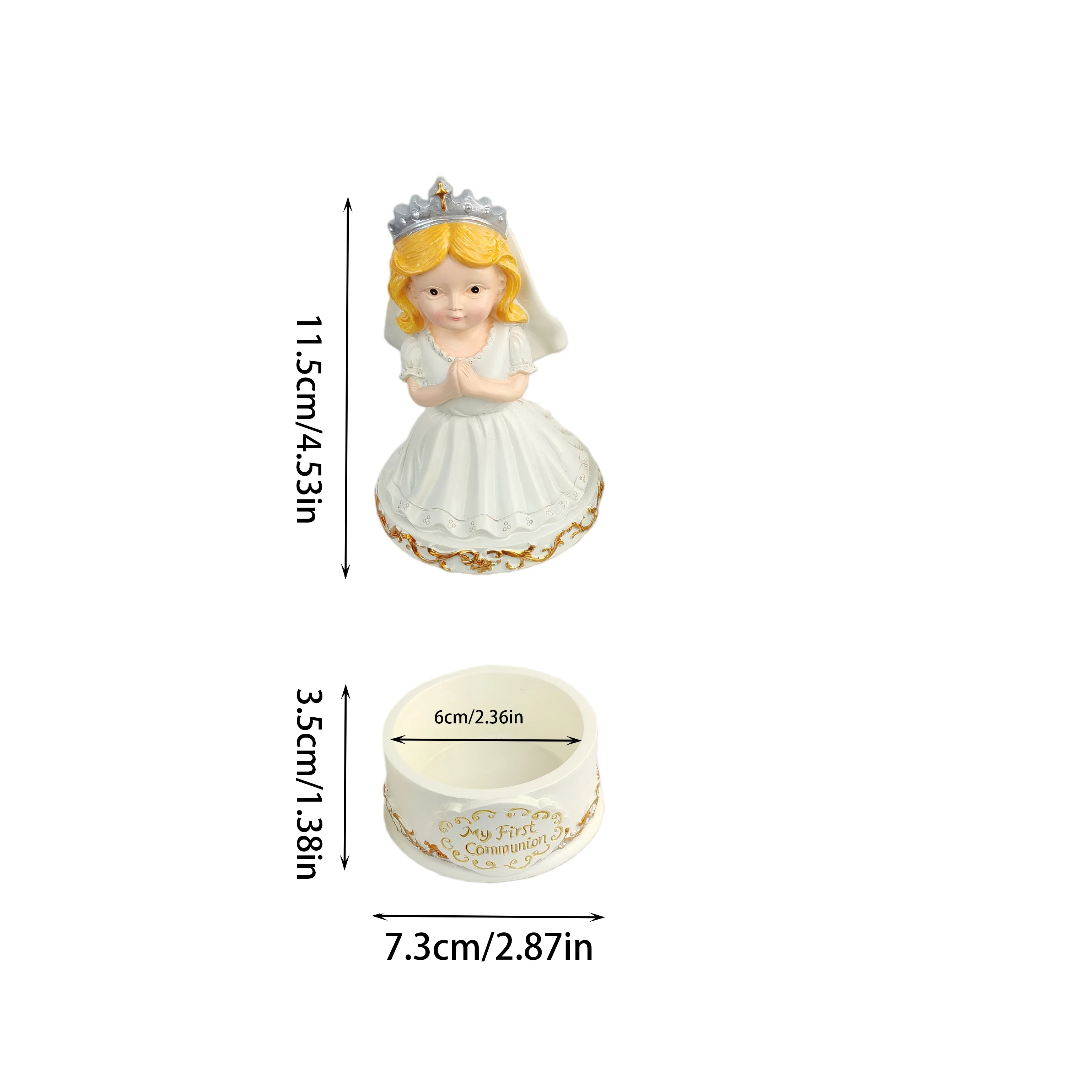 Caja de Joyería de Resina con Figura de Niña, Recuerdo de Primera Comunión, Bautizo, Rosario, Pendientes, Anillos, Almacenamiento, Regalo Religioso