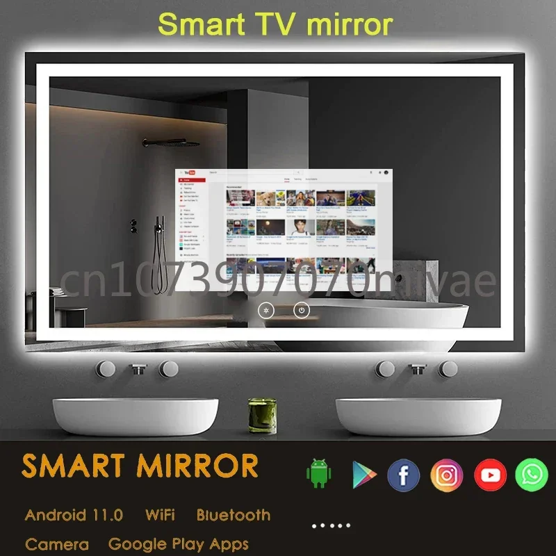 Wholesale Hotel Home Touch Screen Mirror with Tv Android 11 Led Bath Gym Magic Smart Mirror IP65 Waterproof Bathroom Mirror Tv