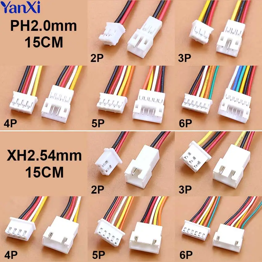 10pcs JST PH 2.0 XH 2.54 2/3/4/5/6Pin Male Female Plug Connector 2.0mm 2.54mm Pitch Terminal With Wire Battery Charging Cable