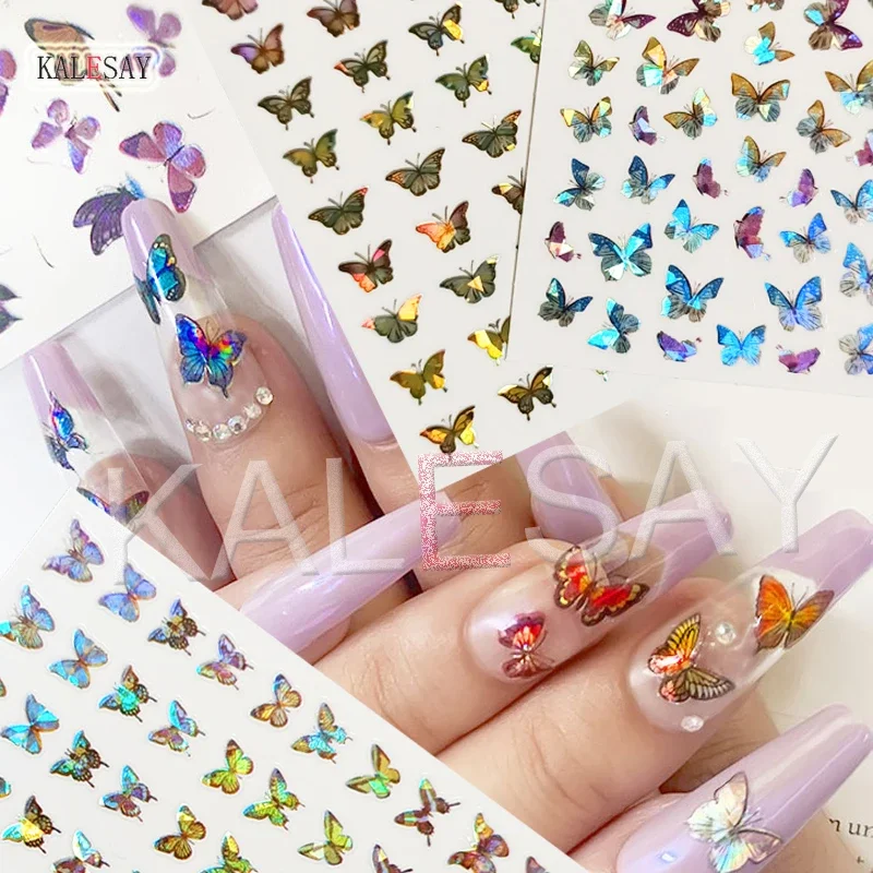 

Colors 3D Laser Butterfly Nail Stickers for Nails Fashion Laser Gold Silver Decals Back Glue Manicure Design Nail Art Stickers