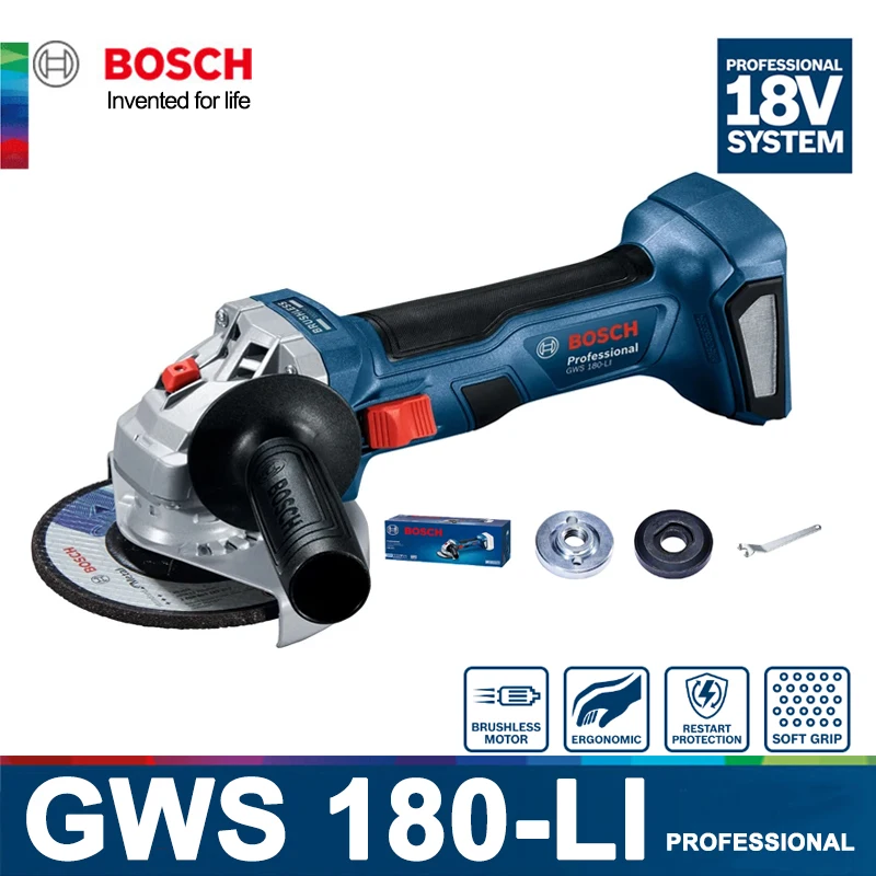 BOSCH GWS180-LI Angle Grinder Cordless GWS 180 li Rechargeable Grinder Brushless Professional Cutting Machine Portable Polisher