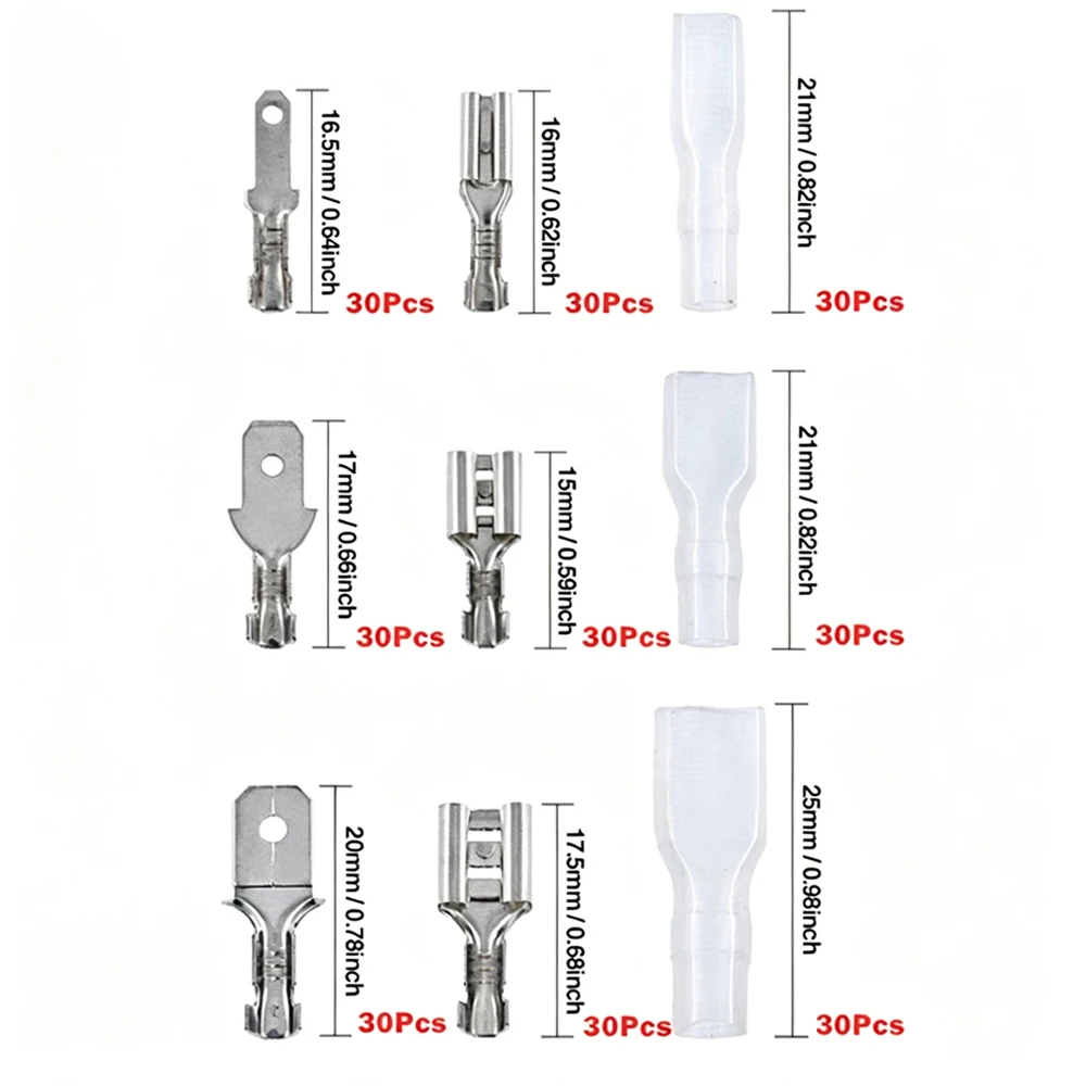 Connection Terminal 270 pcs 2.8mm 4.8mm 6.3mm Plug Spring Female Spade Cold Crimp Terminal Connector Automotive Speaker Electric