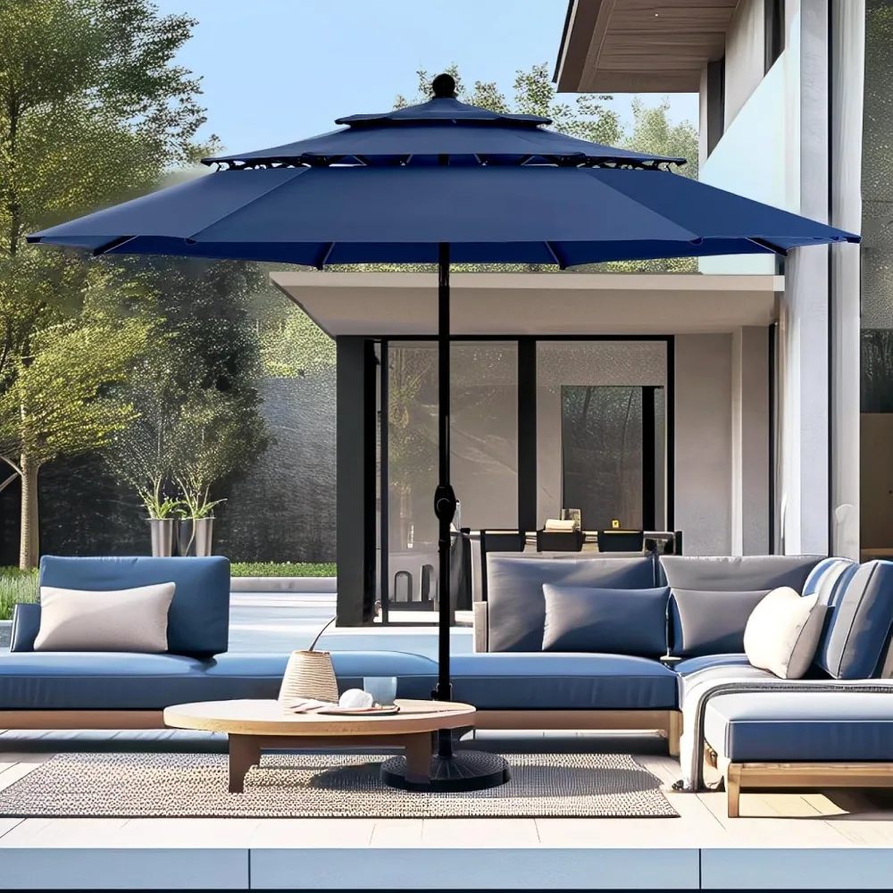 Sombrillas de patio al aire libre de 10 pies para exterior, sombrilla de mesa de mercado ventilada de 3 niveles resistente al viento para patio trasero, terraza, jardín, 1.