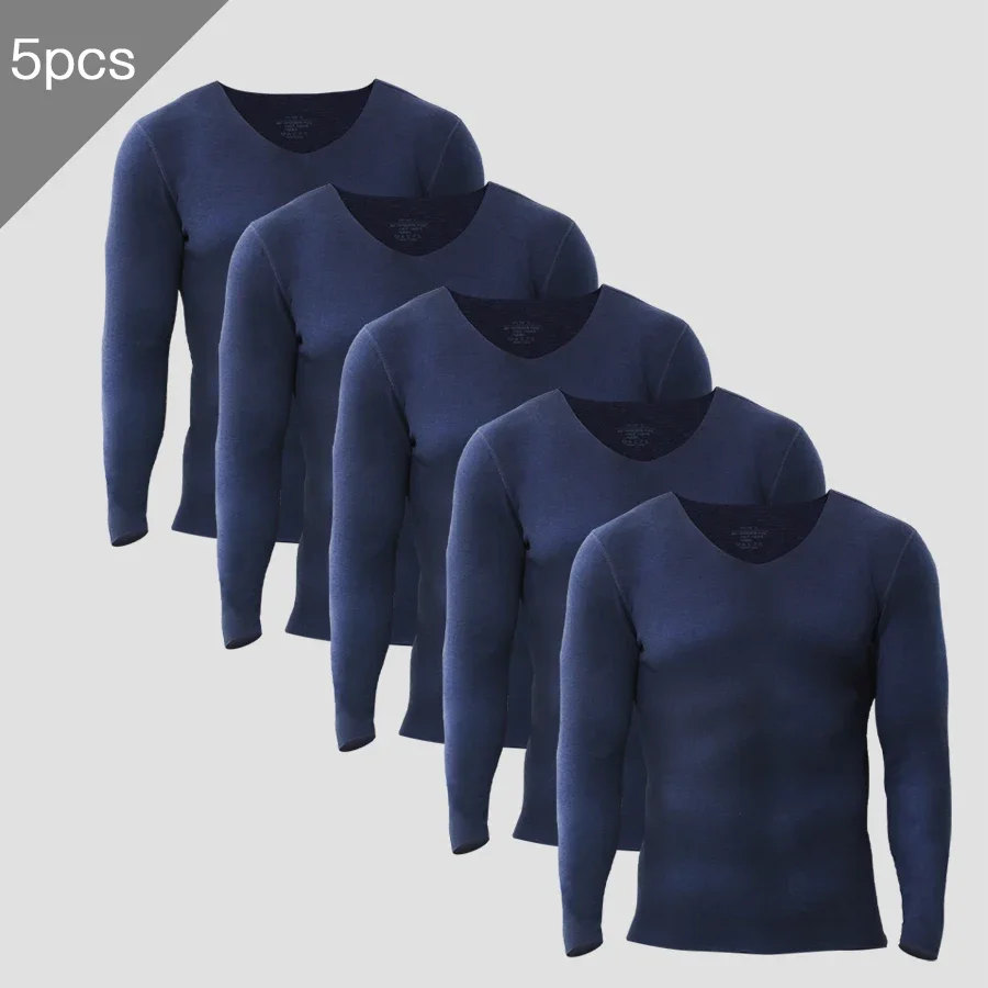 5PCS Men's seamless thermal underwear set. It has a V - neck design, is thickened and fleece - lined. It is suitable for winter