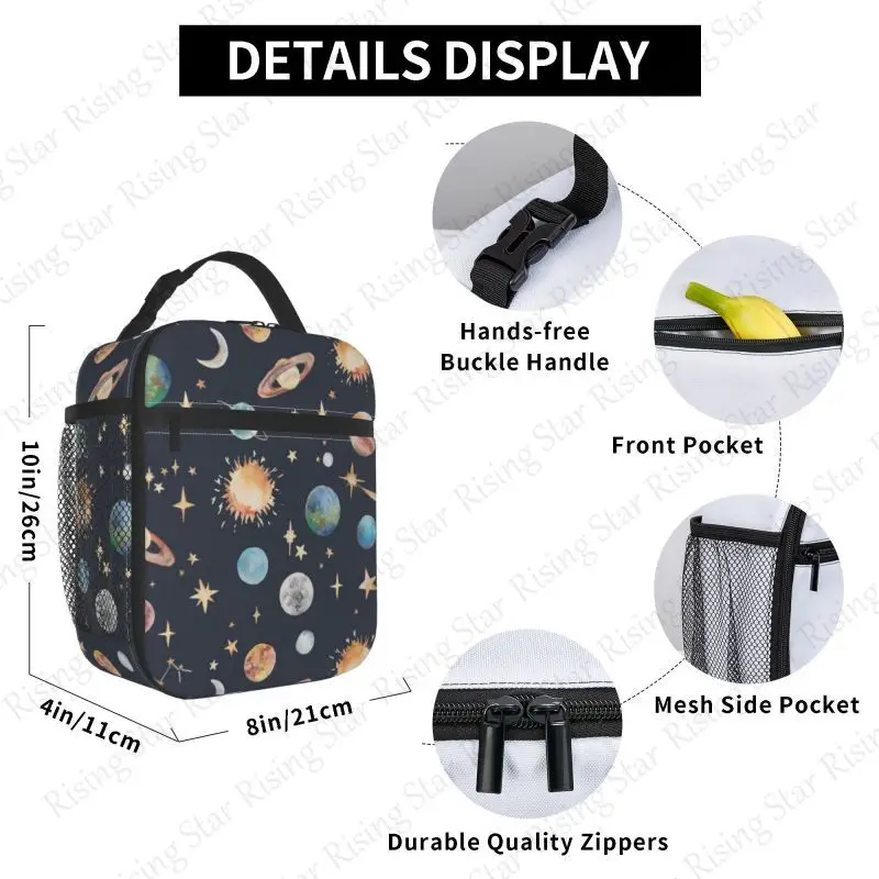 Lunch Bag insulated bag,student thickened waterproof Bento Bag Outdoor Travel Ice Pack, Picnic Bag Travel Space Planet Pattern