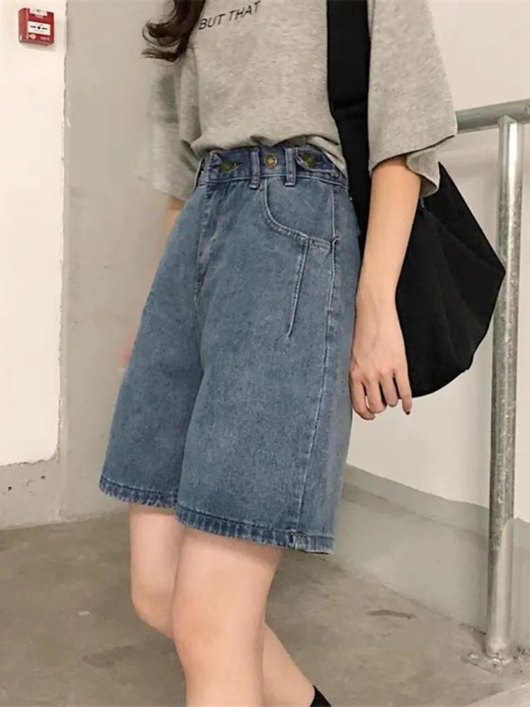 

Джинсовые брюки свободного кроя с высокой талией для женщин больших размеров, летние широкие брюки трапециевидной формы длиной пять четвертей