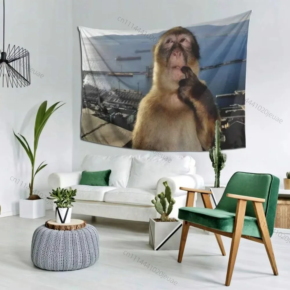 Funny Meme Art Tapestry Trendy Contemplative Monkey Humor Wall Tapestries Flag Wall Decor for Bedroom Living Room Backdrop Cloth