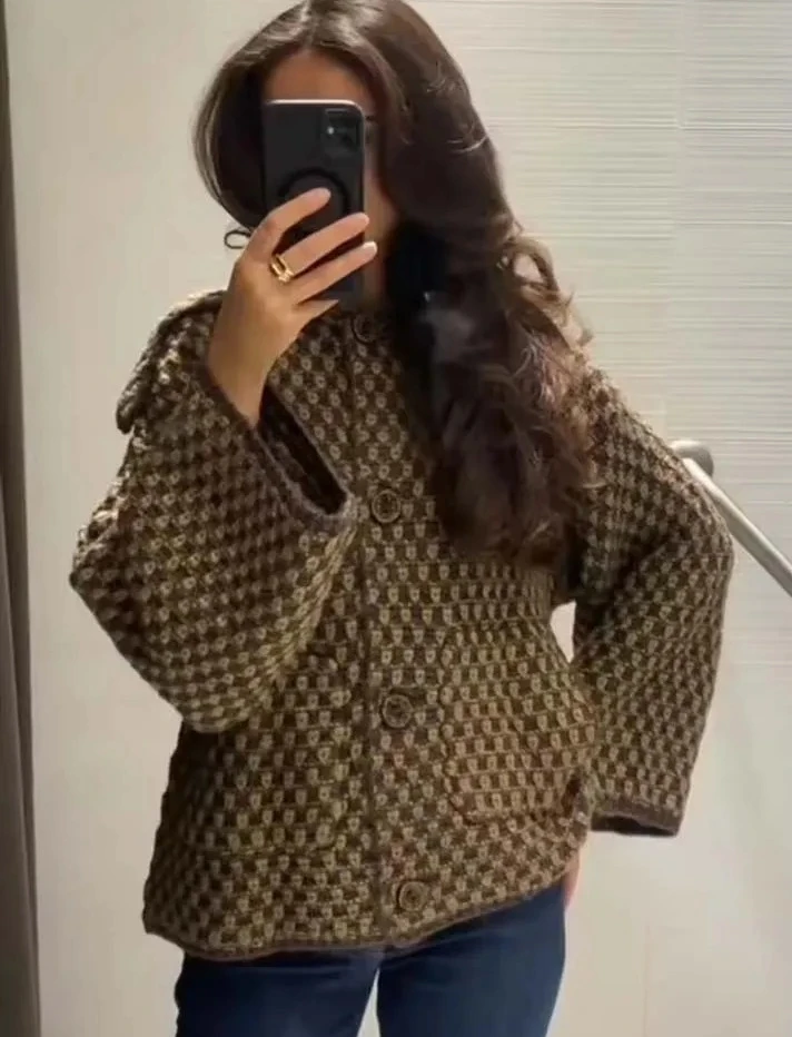 

Chic Fashion Knitted Jackets for Women Autumn Winter Long Sleeve Single-Breasted Short Coats High Street Casual New Jackets