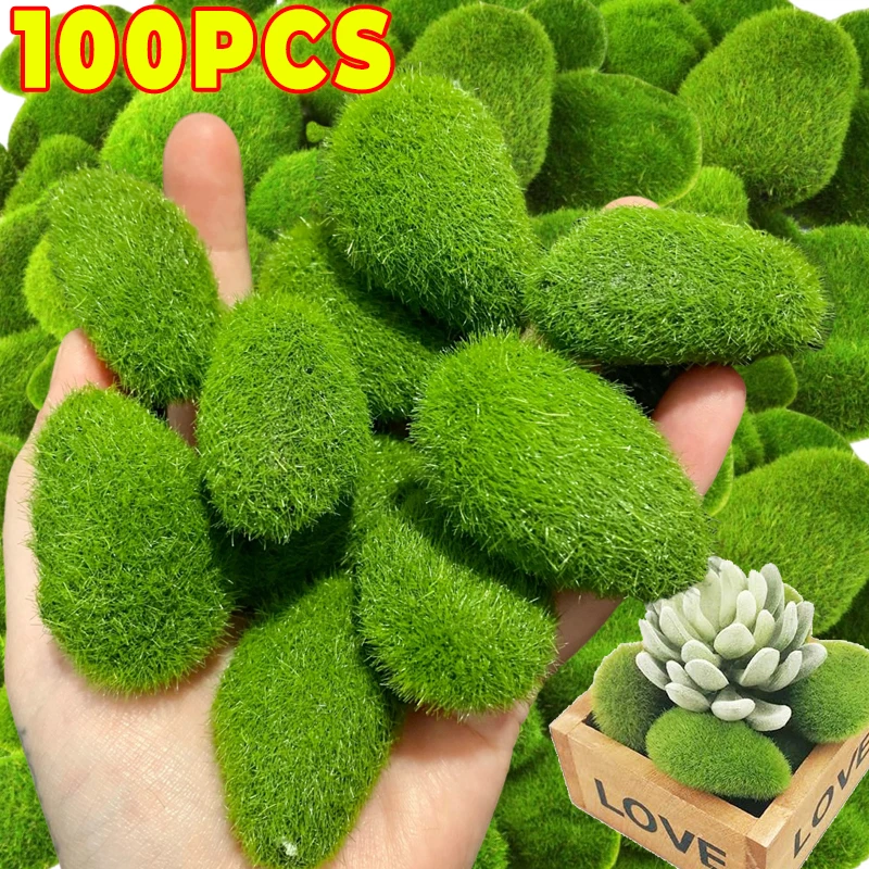 

100/5PCS Artificial Moss Rocks Fake Stone Home Decor Creative Crafts Green Simulation Plant DIY Decoration for Home Garden Decor