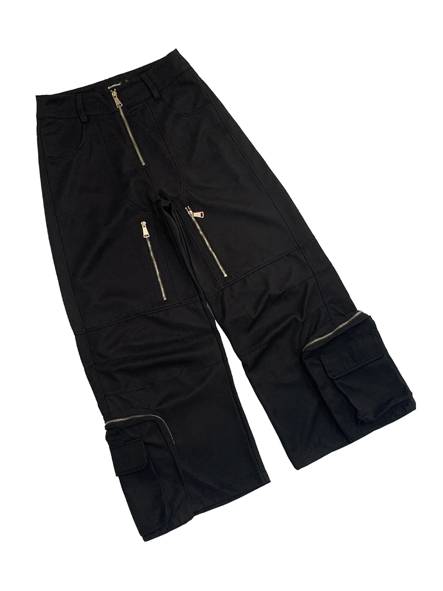 

Spring Autumn Cool Long Black Baggy Wide Leg Pants for Men with Many Zippers Three-dimensional Pockets Luxury Designer Clothes