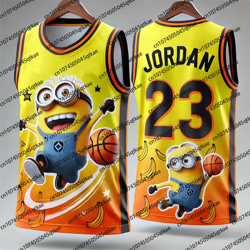 طبعة خاصة GPT Minions & Jordan No.23 سترة كرة السلة التي شيرت التجفيف السريع بلا أكمام جيرسي المتضخم الرياضة طفل/الكبار سترة