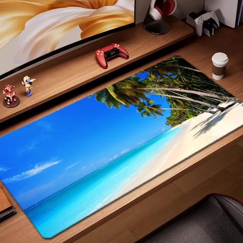 

beach wallpaper Mouse Pad Game Accessories keyboard pad XXL large locking edge 900X400 mm table mat Gaming mousepad