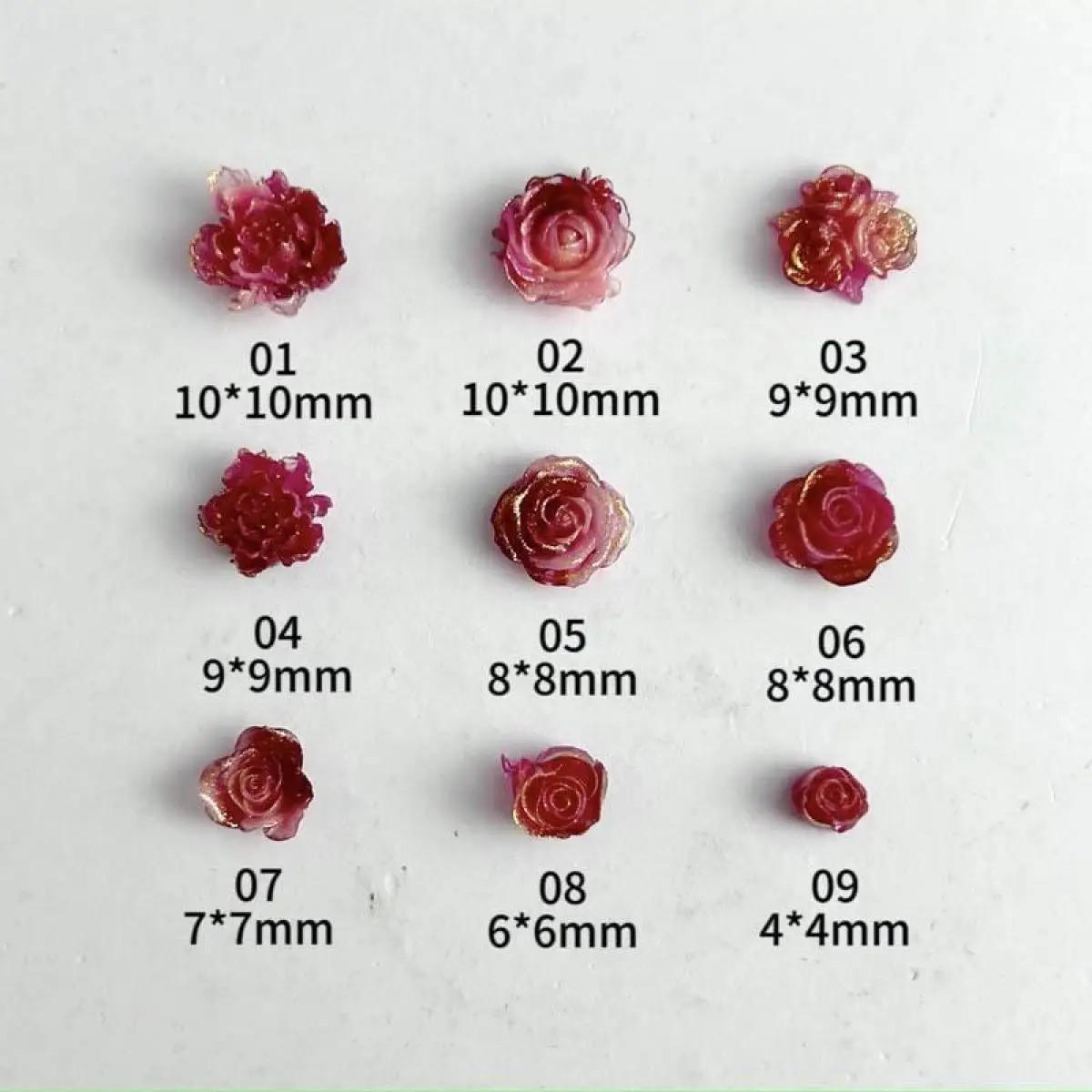 Mezcla aleatoria de polvo de oro brillante con gradiente 3D, abalorios para uñas de rosas, resina 3D luminosa, hortensia, peonía, suministros de decoración para uñas