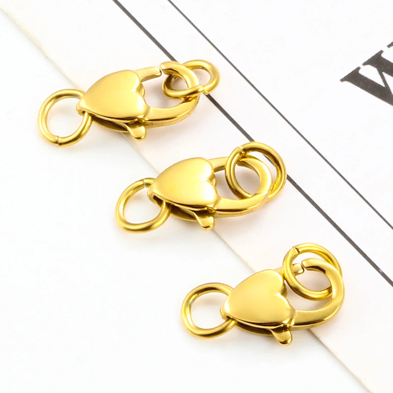 Polishing Stainless Steel 12mm Heart Shaped Lobster Clasps With Jump Rings Jewelry Making Supplies Accessories Chains Connetor