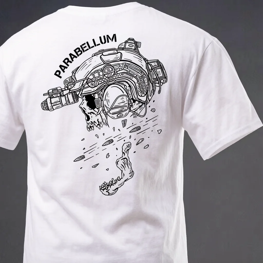 2026 New Tactical Family Matching Unisex Oversized Streetwear TShirt Parabellum Tactical Night Vision Skull Graphic Short Tee