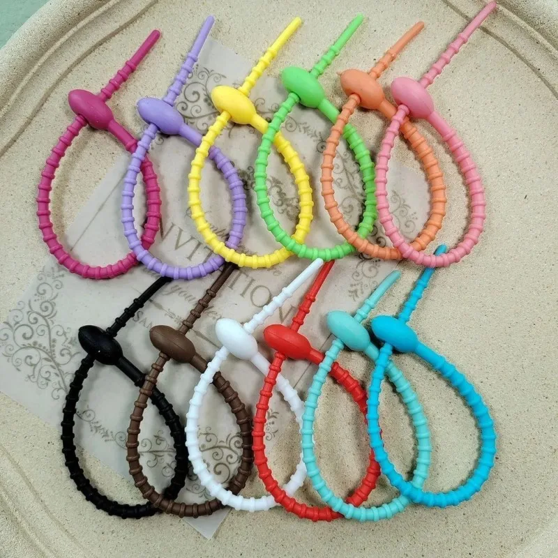 100PC Colorful Multi-functional Storage DIY Rope Ring Anti-loss Silicone Lanyard Simple Bag Key Ring Keychain Adjustable Hanging