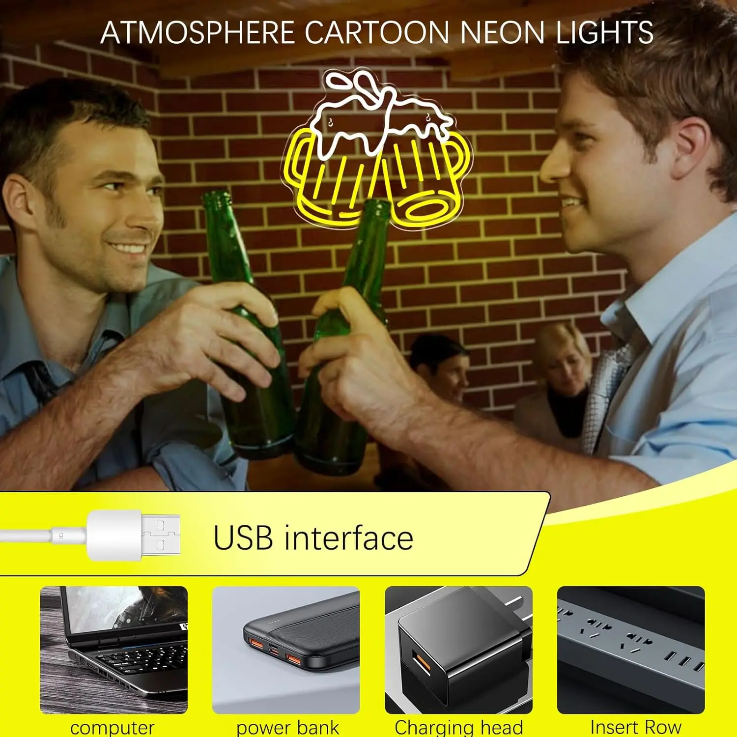 Dimmable Beer Neon Sign for Wall Decor, USB Powered LED Bar Sign for Man Cave, Pub, Club, Hotel, Bedroom & Party