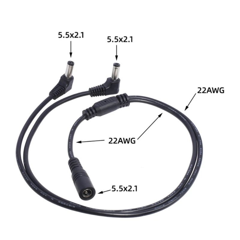 DC Power 1 Female to 2 Angled Male Way Splitter Adapter Connector Plug Cable 5.5mmx2.1mm 12V For CCTV Camera LED Strip