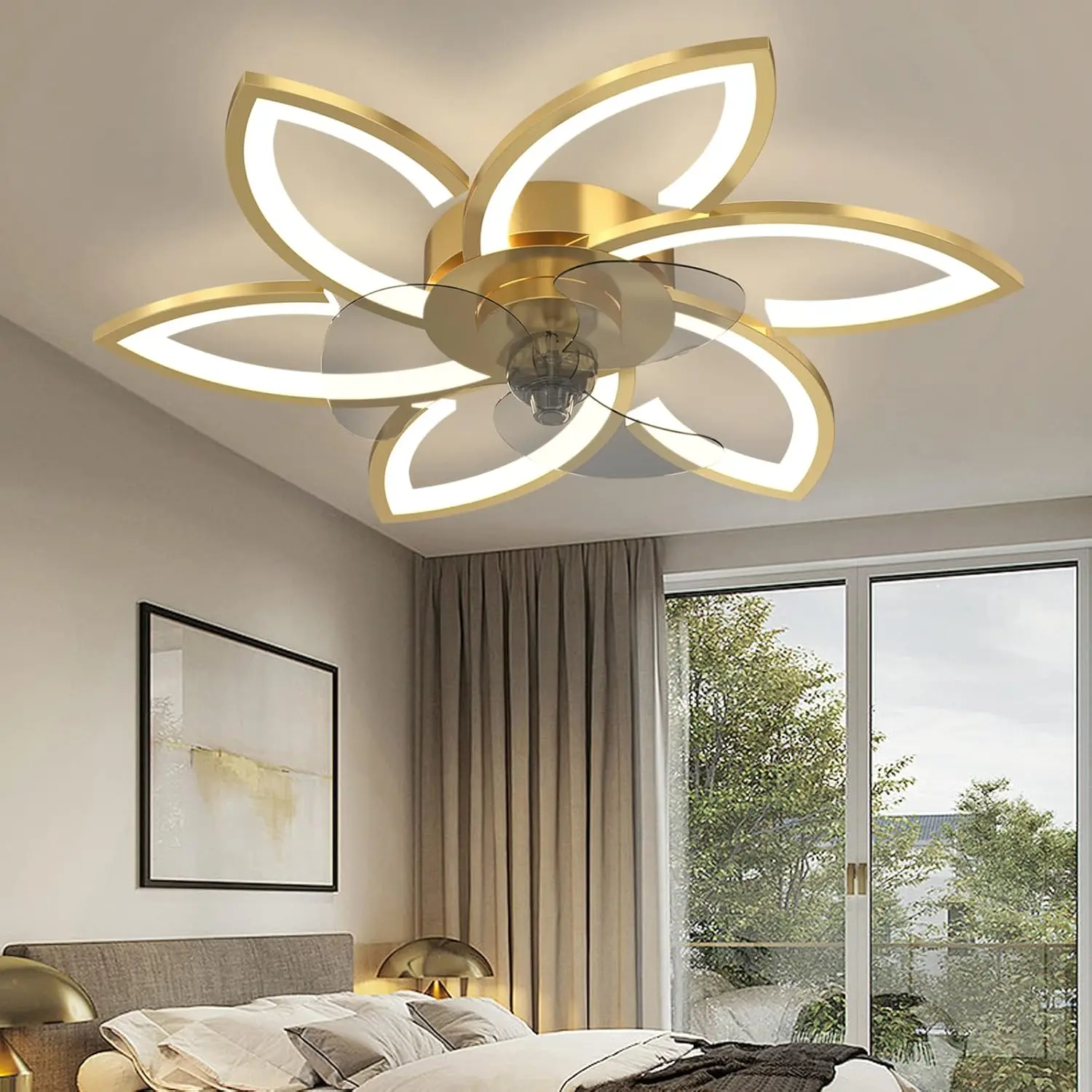 6-Blads Dimbare Plafondventilator met Verlichting, Afstandsbediening en APP-besturing, LED Plafondventilator met Verlichtingsfunctie