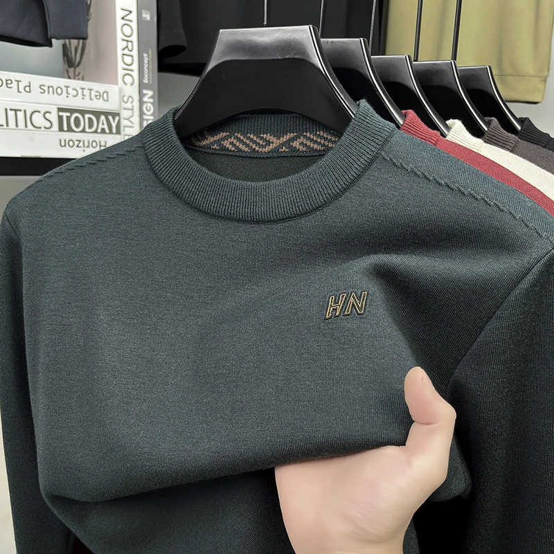 

High end brand men's long sleeve round neck sweater luxurious fashion letter embroidery soft knitting comfort casual pullover