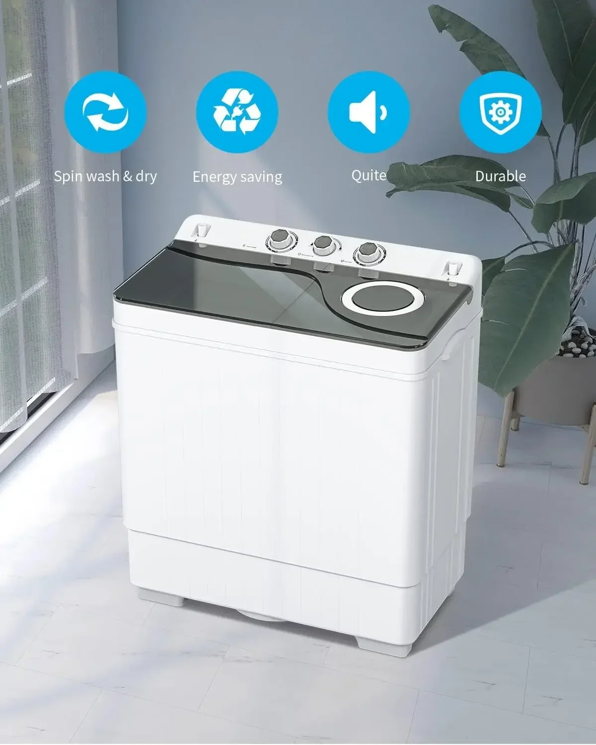 26Lbs Portable Washing Machine and Dryer, Twin Tub Portable Washer Dryer Combo with Drain Pump, Semi-Auto 18Lbs Washer Mini