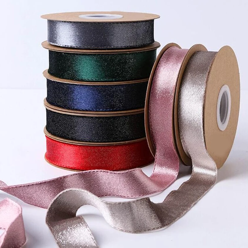 10 Yards 25MM38MM Gold Silver Double Sided DIY Red Ribbon For Crafts DIY Hair Bows New Year Decor Materials Tire Accessories