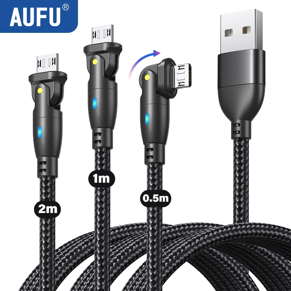 AUFU 3A Micro USB Cable Fast Charging for Samsung Xiaomi Huawei Realme OPPO Android Mobile Phone USB Data Wire Cord 0.5/1/2/3M