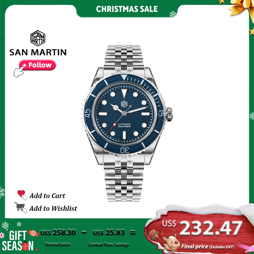 

San Martin 40mm Men Dive Watch NH35 Automatic Movement Mechanical Wristwatches Sapphire Crystal Fully Luminous Waterproof 20Bar
