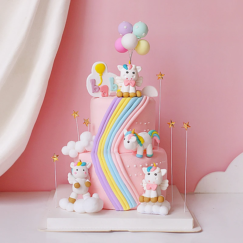 Unicorn Cake Toppers Resin Kids Party Birthday Decorations Cake Decorating Tools Baby Shower Cake Flags Birthday Party Flags