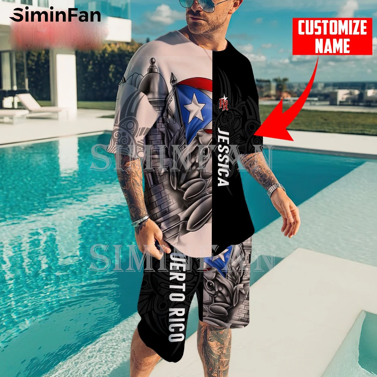 Taino Tattoo Puerto Rico 3D Printed Men T-Shirt Beach Shorts Set Summer Male Suit Casual Tee Tops Tracksuit Two-Piece Sportswear