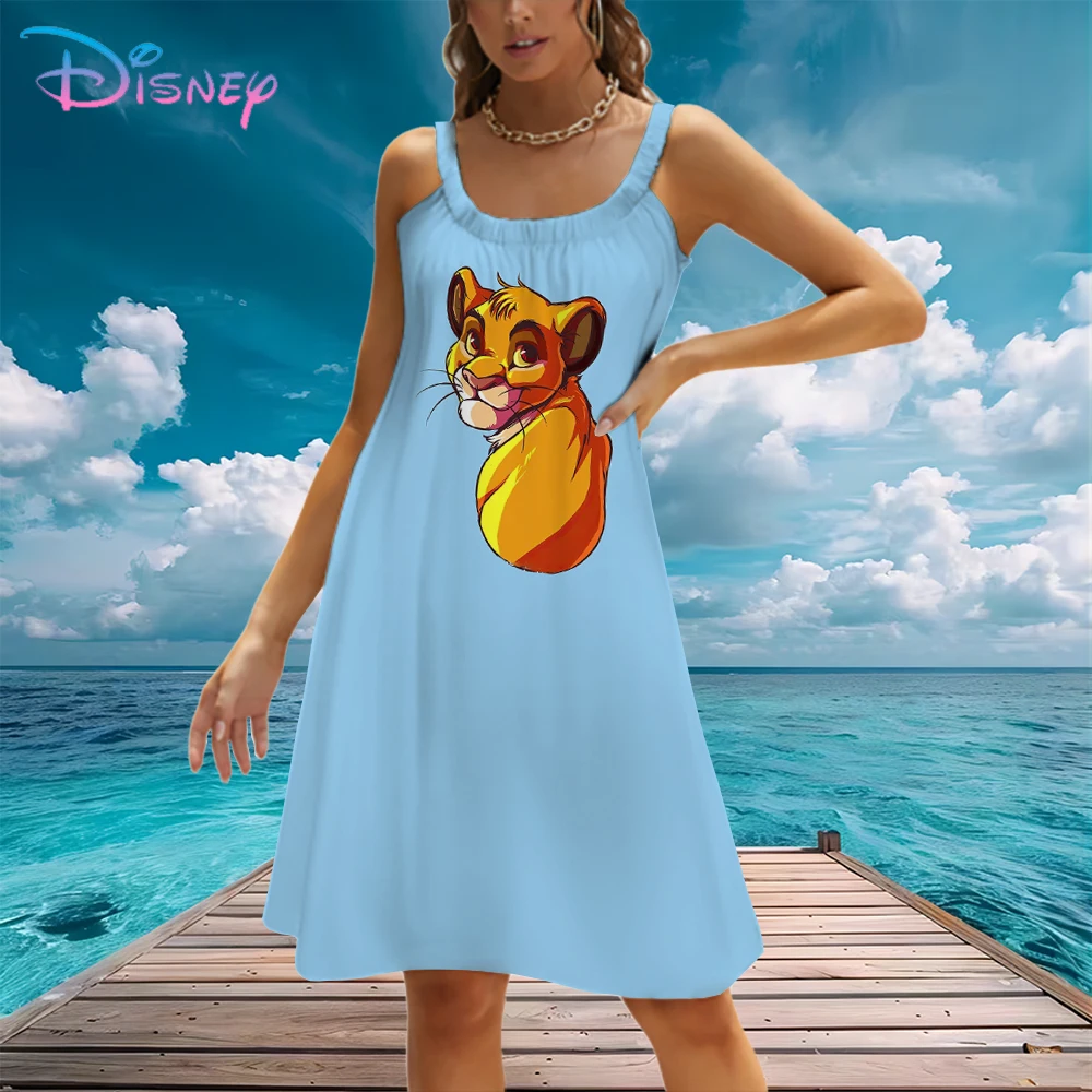 Disney's The Lion King Women's Beach Dress Sling Street Wear Elegant Party Dresses 2024 Female Clothing Y2k Leisure Summer S-3XL