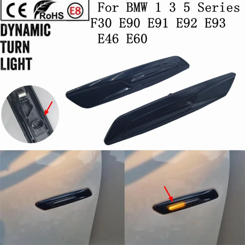 

LED Dynamic Turn Signal Lights Side Marker For BMW 1 3 5 Series F30 E90 E91 E92 E93 E46 E60 E61 Blinker Indicator For F10 Style
