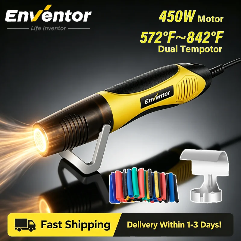 

ENVENTOR Mini Heat Gun 450W 572~842°F Handheld Hot Air Gun Tool with Deflector Nozzle&Tubing Heat Gun for Crafts DIY Shrink Wrap