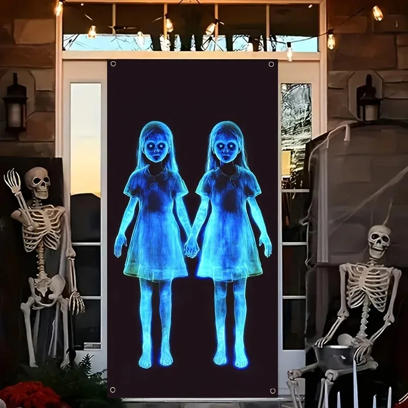 

35x70in 2D Horror Gothic Haunted House Decoration Halloween Door Hanging Cloth, Home Indoor and Outdoor Party Decoration