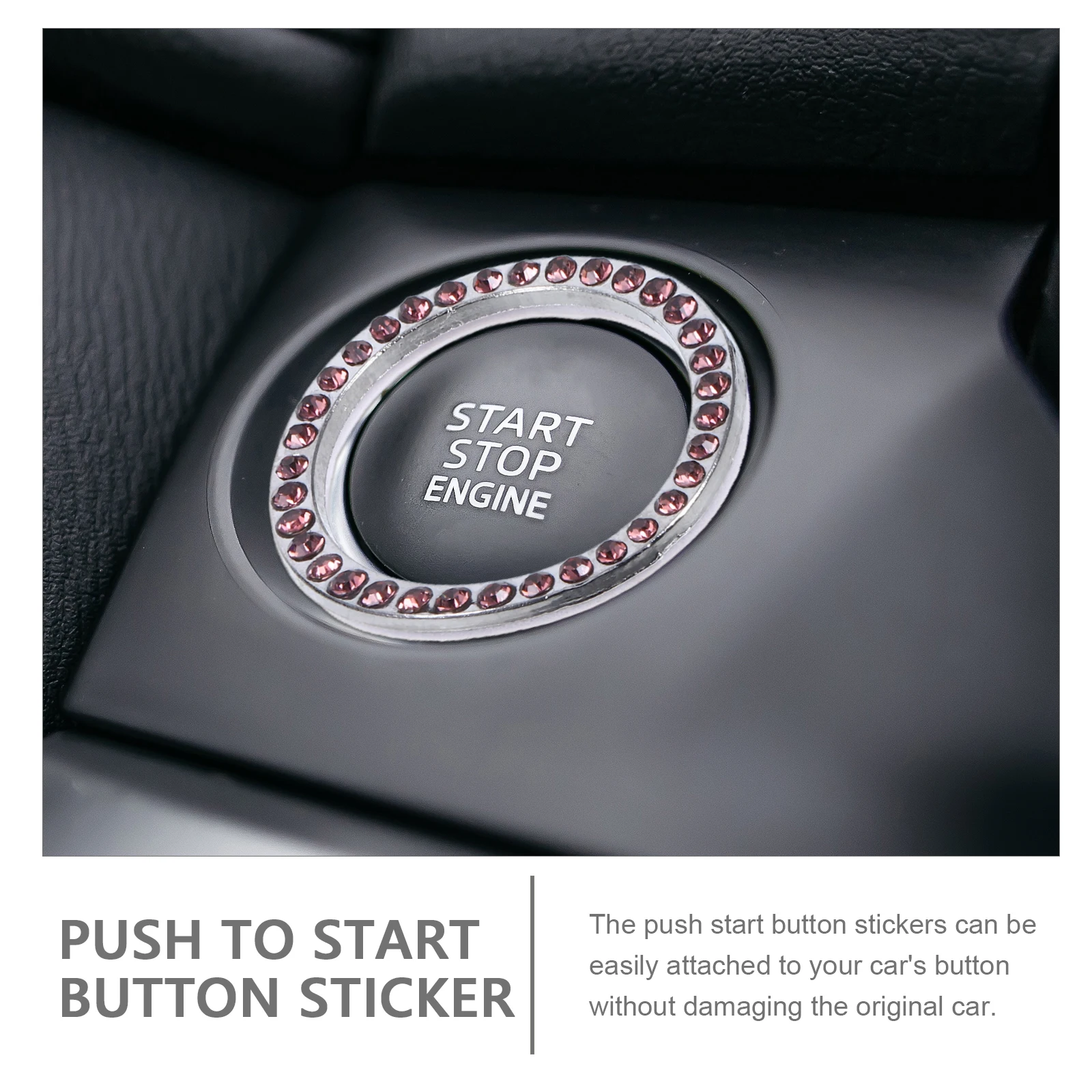 

2Pcs Car Ignition Button Sticker Button Cover Bling Crystal Engine Ignition Decoration White Bling Car Accessories Pink
