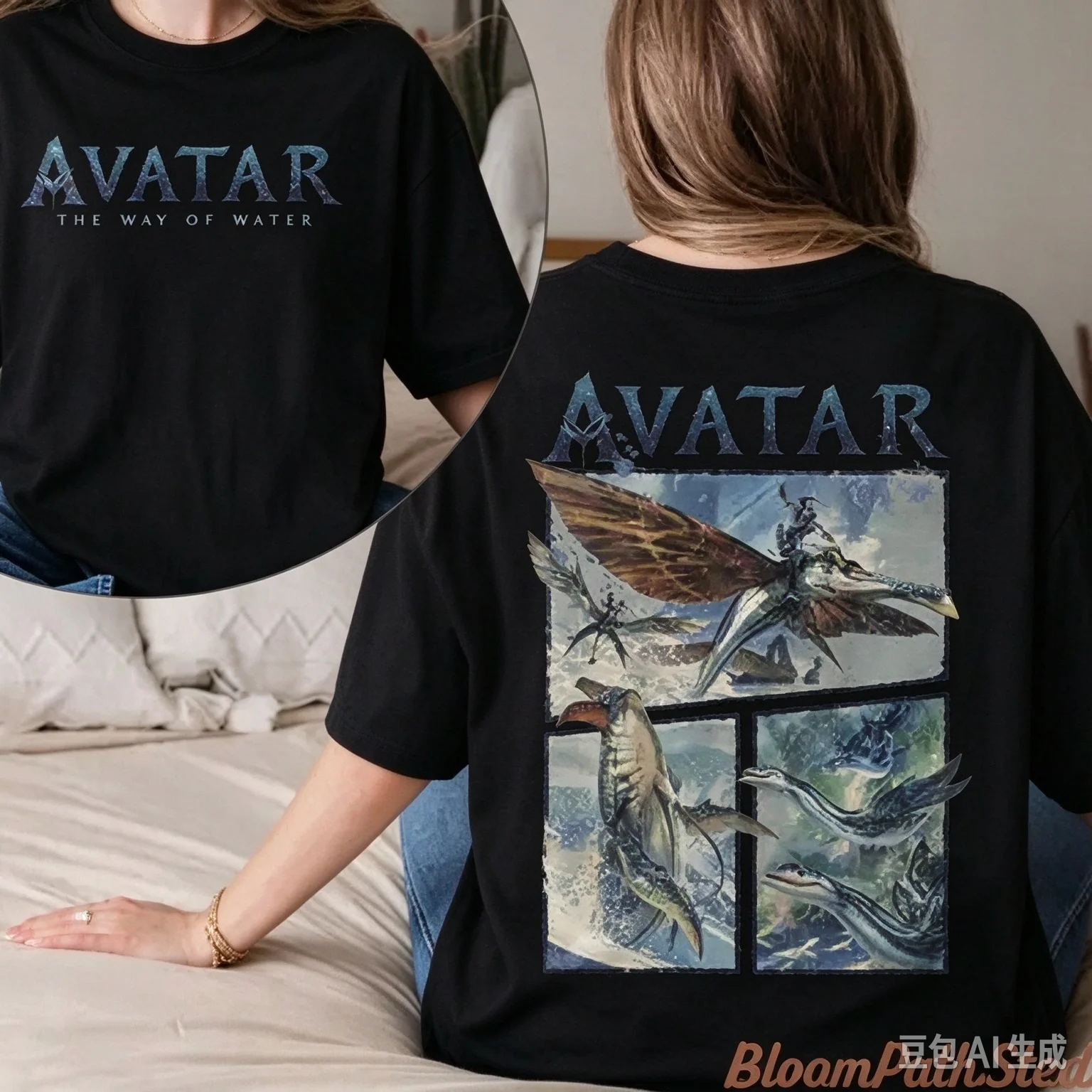 Avatar The Way of Water Double Sided T-shirt, Pandora Banshee Ilu Comic Panel Vintage Graphic Tee, Sci-Fi Movie Fan Shirt