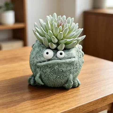 Resin Frog Planter with Drainage Hole, Big Eyed Frog Flower Pot, Retro Creative Garden Decor Ornament for Indoor Outdoor Yard