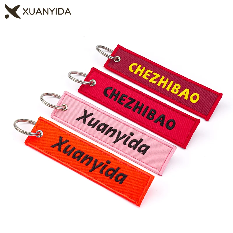 Custom Embroidered Keychain Key Tag For Car Motorcycle Embroidery Fabric Keychains Customized Your Text Name Logo