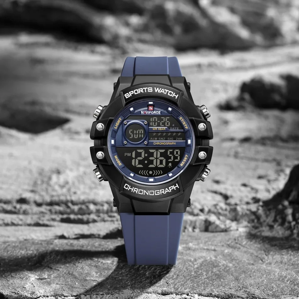 

Новые электронные спортивные мужские часы NAVIFORCE, многофункциональные мужские часы, газовый силиконовый ремешок, цифровой экран для мальчиков