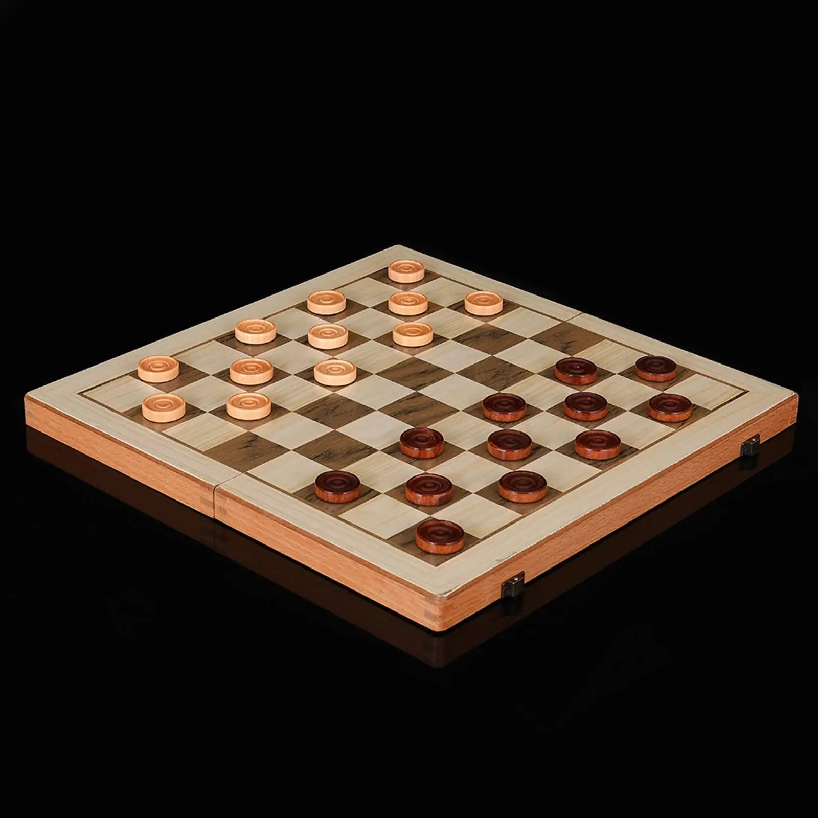 Beginner Wooden Chess Set Portable Travel Case 2 in 1 Board Games Foldable Checkers Backgammon Strategy for Library Use
