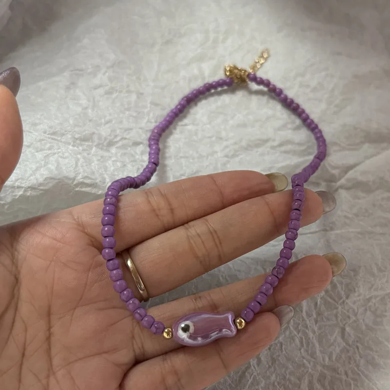 Handmade Ceramic Fish Beaded Choker Necklace