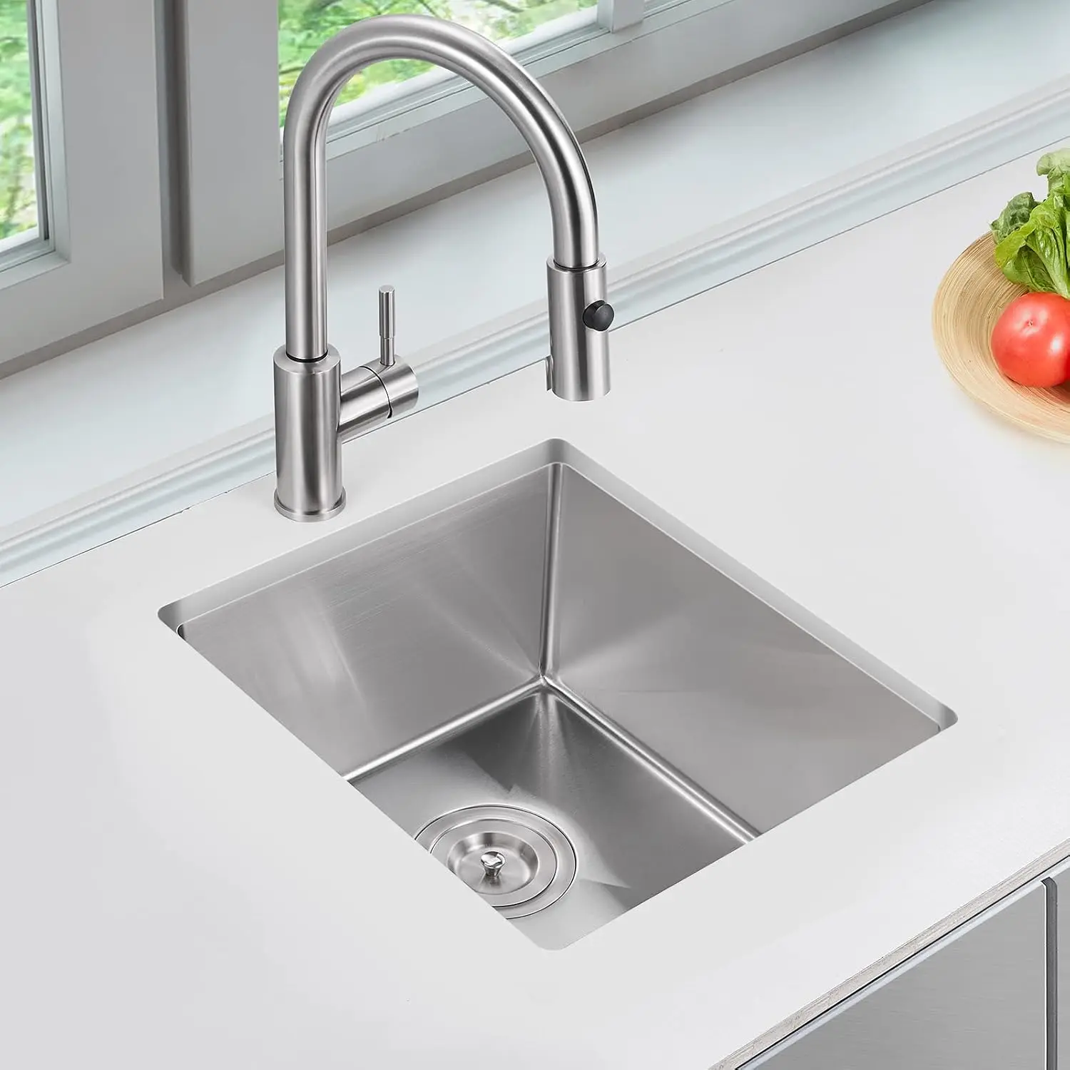 15 x 15 Inch Undermount Kitchen Sink 18 Gauge 304 Stainless Steel | Single Bowl Small Prep Sink with Brushed Finish, Compact Squ