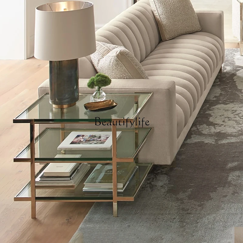 

Light luxury villa living room sofa side few simple wind stainless steel mobile side table multi-layer storage