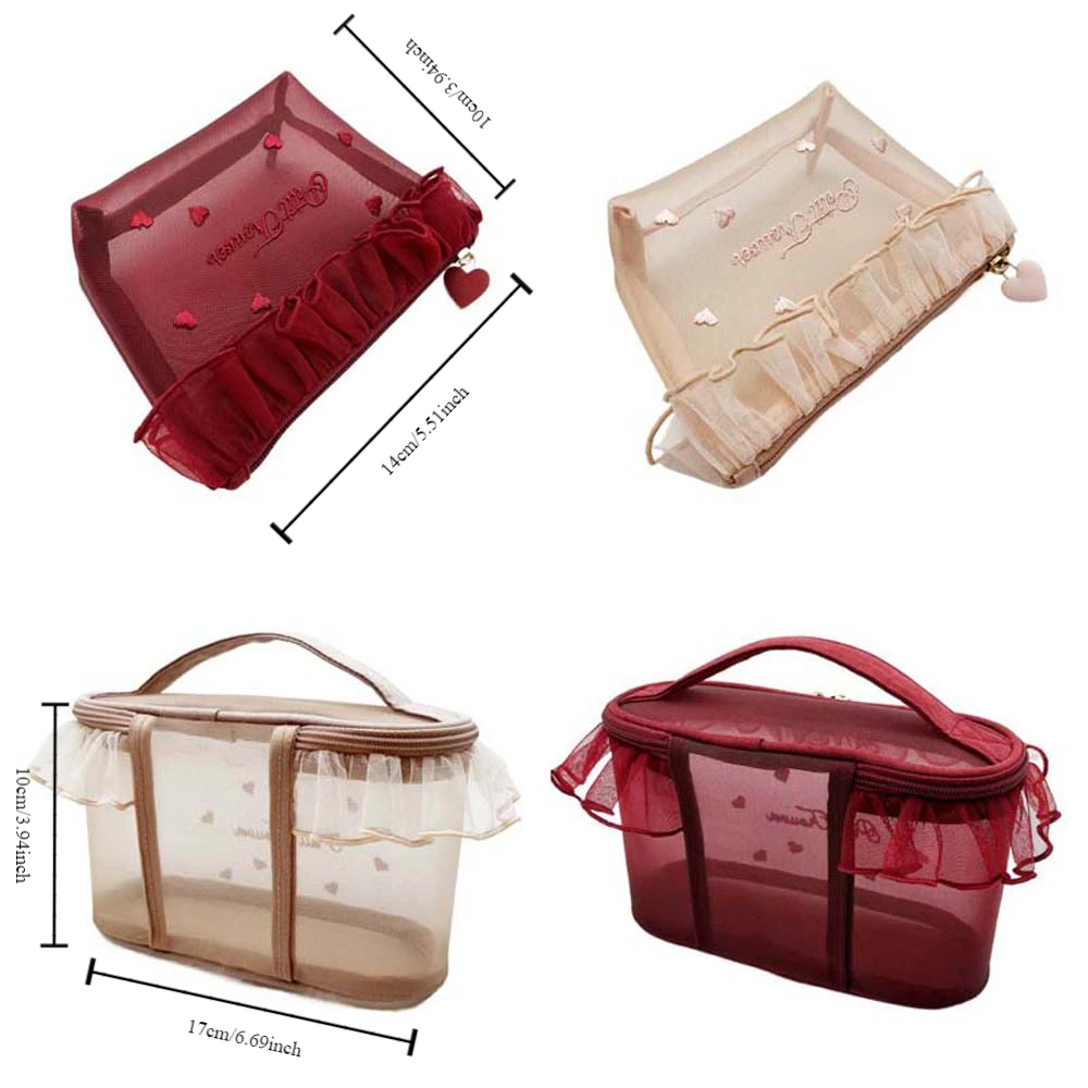 Portable Handbag Mesh Cosmetic Bag Cosmetic Case Wash Pouch Mesh Coin Purse Tissue Bag Lace Embroidered Makeup Bag Outdoor