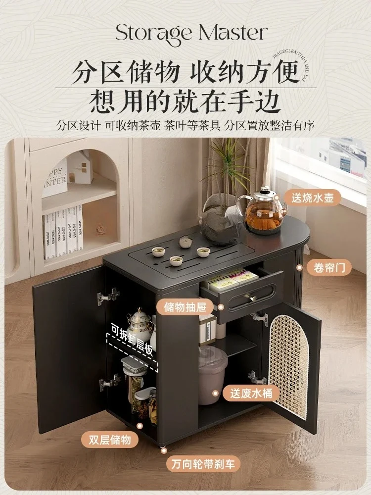 Light Luxury Home Mobile Small Table-Chair Set Modern Stone Plate Tea Table Balcony with Wheels