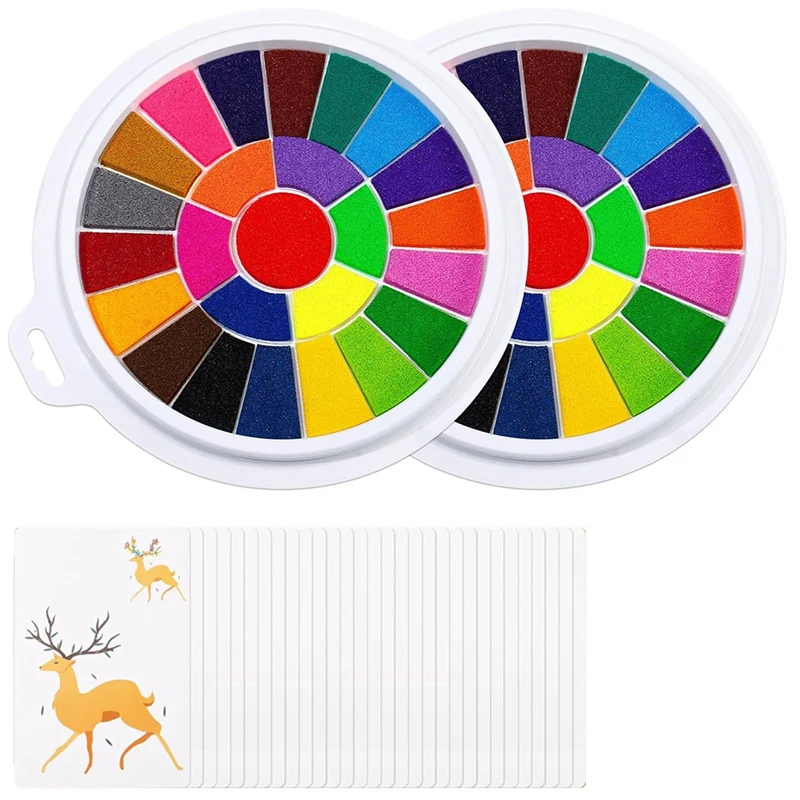 

25 Colors Ink Pads With 30 Paint Pages, Washable DIY Fingerprint Stamp Pad, Non-Toxic Finger Painting Set 2 Pack