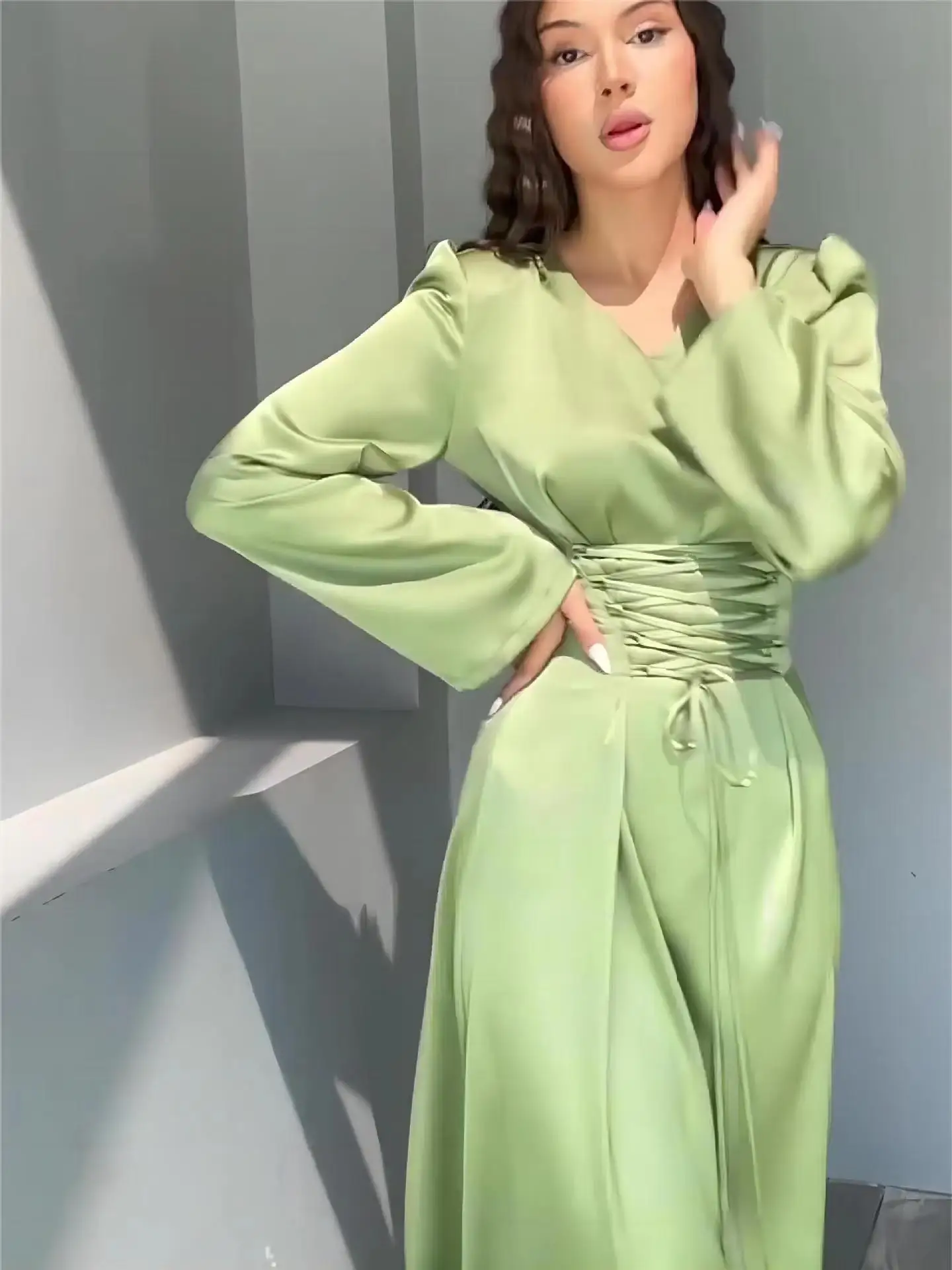 Attache taille v-ne longue Sve coupe ajustée Dr Ele jupe trapèze longue Dr taille haute couleur Pure femme Faion